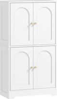 HOMCOM Virtuvės baldas, bufetas, virtuvės baldas, modernus virtuvės baldas su 4 cintrinėmis angomis ir 2 veidrodiniais lygiais, skirtas salonui, 60 x 30 x 110 cm, baltos spalvos