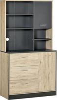 HOMCOM Virtuvės bufetas Virtuvės spintelė "Multi Folder" 2 durys 3 stalčiai 3 lentynos + didelė lėkštė 90 L x 39 L x 169 H cm Dviejų tonų šviesaus ąžuolo pilka