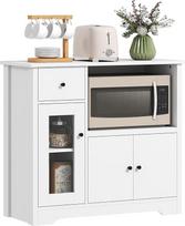 HOMCOM Virtuvės spintelė "Sideboard" su stalviršiu, mikrobangų krosnelės lentyna Mikrobangų krosnelės spintelė su 3 durelėmis, stalčiumi, reguliuojamomis lentynomis, virtuvės, valgomojo, svetainės spintelė, balta