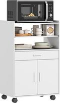 HOMCOM virtuvės spintelė Sideboard su ratukais, mikrobangų krosnelės lentyna Mikrobangų krosnelės spintelė su 2 durelėmis, ištraukiamas lentynų stalčius, virtuvės, valgomojo spintelė, balta
