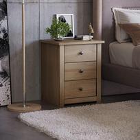 Home Discount® Panama naktinė komoda, 3 stalčiai, natūralaus ąžuolo vaškuoti miegamojo baldai
