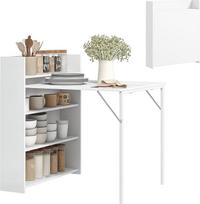 HOMCOM valgomojo stalas Sulankstomas virtuvės stalas 3 asmenims su 4 pakopų lentynomis Sulankstomas stalas Modernus valgomojo stalas mažoms erdvėms Virtuvė 78,5 x 91 x 93 cm Balta