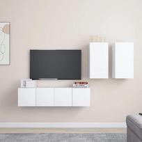 Homgoday TV baldų komplektas 4 dalių baltos medžio drožlių plokštės svetainės TV baldai TV spintelė Kavos staliukas TV stendas pramoninei svetainei