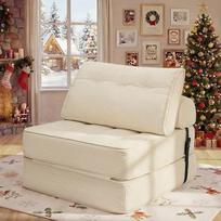 HOMMPA Sulankstoma sofa lova, paverčiama 3-in-1 sofa lova Miegamojo kėdė su pagalvėle Pupelių maišas Sofa kėdė Patogi sofa lova Grindys Sofa Lounge miegamajam Svetainė Smėlio spalvos 80 cm