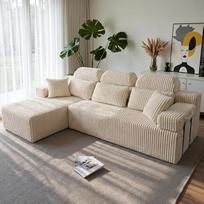 HOMRELEXA 276 cm kampinė sofa su aukštu atlošu, L formos sofa-lova iš velvetinio audinio, 3 sėdimos vietos su ottomanu kairėje arba dešinėje, sofa be kaulų svetainei, laisvai pastatoma, neremontuojama (balta)