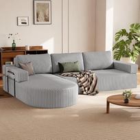 HOMRELEXA Kampinė sofa su miego funkcija, L formos sofa-lova, sofa be kaulų, "Cloud" sofa, gyvenamojo kraštovaizdžio sofa-lova su 75 cm sėdyne, modulinė sofa-lova su užapvalintu šezlongu