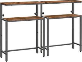 HOOBRO EBF96XGP201 2 pakopų konsoliniai staliukai, 2 reguliuojamo aukščio (80-100 cm), prieškambario staliukai, pramoninio stiliaus sofos staliukai, šoniniai staliukai mažoms erdvėms, prieškambariui, vintažinė ruda ir juoda spalvos
