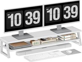 HOOBRO EWWW122CJ01 2 pakopų medinis monitoriaus stovas 2 monitoriams, 100 x 24 x 19,5 cm, dviejų monitorių stovas, ekrano stovas, monitoriaus stovas, stalinė lentyna biurui ir namams, baltos spalvos