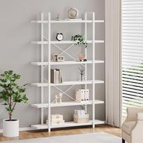 HSH 6 pakopų aukšta balta knygų lentyna, pramoninės modernios vertikalios metalo ir medžio baltos knygų lentynos, 6 lentynos, "Farmhouse Open Large Storage Book Shelves & Display Book Shelf" miegamajam, svetainei, biurui