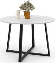 IDMarket - "Selma" apvalus valgomojo stalas 4-6 asmenims su marmuro efektu, baltas, aliaskos ir juodas, 110 cm