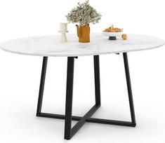 IDMarket - "Selma" išplečiamas apvalus valgomojo stalas 4-8 asmenims Juodai baltas marmurinis stalviršis Aliaska 110-150 cm