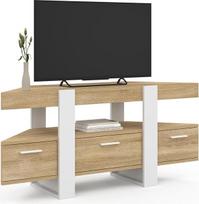 IDMarket - "Phoenix" televizoriaus spintelė 110 cm su mediniu stalčiumi ir balta spalva
