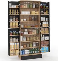 IDMarket - Aukštosios virtuvės spintelės H.160 cm Alto 4 durys su daiktadėžėmis, buko medienos efekto ir juodos spalvos