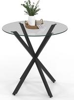 IDMarket - ALIX apvalus valgomojo stalas 4 asmenims su juodu voratinkliniu pagrindu ir stikliniu stalviršiu 80 cm