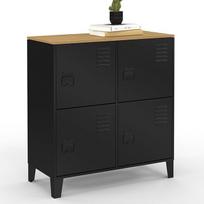 IDMarket - Šoninė spintelė 70 cm "Ester" 4 durys Metalinė juoda medinė viršutinė dalis Pramoninis dizainas