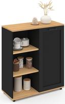 IDMarket - Šoninis bufetas 70 cm VITO 3 lentynos ir spintelė Juoda ir medinė viršutinė dalis