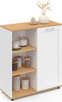 IDMarket - Šoninis bufetas 70 cm VITO 3 lentynos ir spintelė baltos spalvos su mediniu stalviršiu