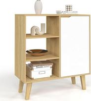 IDMarket - Spintelė su 3 lentynomis ir spintele 70 cm Finn balta ir buko mediena