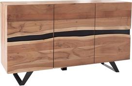invicta INTERIOR Amazonas Solid Sideboard 150 cm Akacijų medžio kraštas Metalinė juoda medžio masyvo komoda Medžio masyvo spinta Sideboard