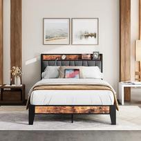 IRONCK Lova 120 x 200 cm su metaliniu skersiniu rėmu, 120 x 200 cm lovos rėmas su lizdais, USB lizdais ir C tipo jungtimis, 120 x 200 cm metalinė lova su paminkštintu galvūgaliu ir daiktadėže, jaunimo lova