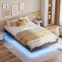IRONCK lova 120 x 200 cm su LED apšvietimu ir įkrovimo stotele, lovos rėmas 120 x 200 cm su saugykla, plaukiojantis lovos rėmas, lovos rėmas 120 x 200 cm, jaunimo lova, metalinė lova su skersiniu rėmu, viengulė lova, pilka