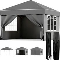 ISE 3 x 3 m sodo sulankstoma pavėsinė su krepšiu, sodo palapinė, 50+ apsauga nuo UV spindulių su 4 šoniniais skydais sodui, vakarėliui, vestuvėms, aukštos kokybės, pilka