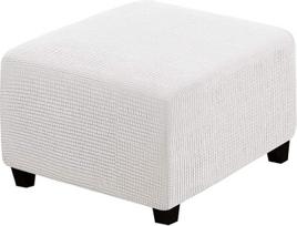 Įtempimo Osmanų Slipcover Stretch Storage Osmanų Slipcover Protector Spandex Elastinis stačiakampis Footstool Sofa Slip Cover už Footrest Stool baldai gyvenamajame kambaryje (Dramblio kaulas, vidutinis)