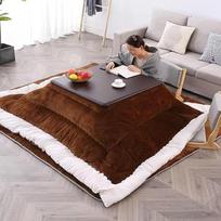 Japoniškas Kotatsu šildomo stalo rinkinys, 4 dalių futono ir šildymo derinys žiemai, jaukus rudas šildomas stalas ir kilimas gyvenamajame kambaryje, tradicinis japoniškas stilius