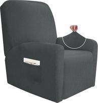 JIVINER Super elastingas saulės gultas Slipcovers Spandex minkštas Slipcover su kišenėmis Recliner baldų apsauga (pilka, denio kėdė)