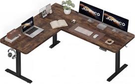 JUMMICO kampinis rašomasis stalas, reguliuojamo aukščio su 3 laikymo aukščiais, 160 x 140 cm, L formos reguliuojamo aukščio rašomasis stalas su kabelių kanalu ir 2 kabliukais, ergonomiškas kompiuterio stalas namų biurui, rudos spalvos