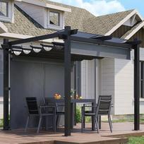 JUMMICO Aluminium Pergola Pavillon 3x3m wasserdicht stabil Winterfest, Gartenpavillon mit Schiebedach & Seitenwand, Sonnenschutz für Garten Terrasse & Balkon, schützt vor Sonne, Regen, langlebig, Grau