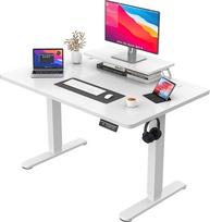 JUMMICO reguliuojamo aukščio rašomasis stalas su monitoriaus stovu, elektrinis rašomasis stalas, stovimas stalas, 120 x 60 cm, baltas