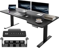JUMMICO Reguliuojamo aukščio rašomasis stalas, 160 x 70 cm, L formos, žaidimų stalas, elektrinis, reguliuojamo aukščio, ergonomiškas, biuro stalas su 4 atminties funkcijomis ir kabelių valdymu, didelė vieta monitoriui, stovimas stalas, juodas