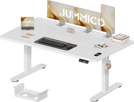 JUMMICO reguliuojamo aukščio rašomasis stalas 160 x 80 cm su kabelių dėže, reguliuojamo aukščio elektrinis stovimasis stalas su USB lizdu, kompiuterio stalas, ergonomiškas stovimasis stalas, biuro stalas, baltos spalvos