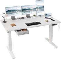 JUMMICO Reguliuojamo aukščio elektrinis baro stalas, 160 x 80 cm, su stalčiumi ir kabliuku, reguliuojamo aukščio sėdimasis stalas su tvirtu plieniniu rėmu, platus baro stalas namų biurui, baltos spalvos