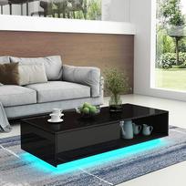 Juodos spalvos blizgus kavos staliukas su daiktadėže, su LED apšvietimu, stačiakampio formos svetainės staliukas su stalčiumi ir atvira lentyna, 95 x 55 x 31 cm (2,5 m LED)