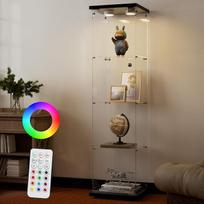 Juodos spalvos stiklo vitrina su LED, 164 x 42,5 x 36,5 cm, moderni stiklo vitrina, balta medinė lenta su 4 lentynomis, pagaminta iš ESG, skirta kolekcionuojamiems daiktams, knygoms, vynui