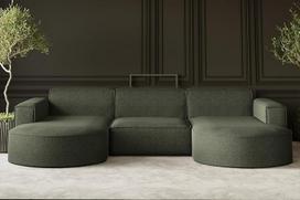 Kaiser Möbel - Kampinė sofa su gyvenamuoju kraštovaizdžiu, U formos sofa, minkšta sofa, patogi sofa su otomanais svetainei, relaksacinė sofa, didelė sofa, svetainės komplektas U formos, Verita audinys, Modena U