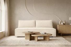 Kaiser Möbel - Sofa su miego funkcija ir lovos dėže, dvivietė sofa, sofa lova su patalynės dėže, sulankstoma sofa, sofa lova, patogi sofa svetainei, miegamajam ir paauglių kambariui, DUO, šviesiai smėlio spalvos