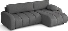 Kampinė sofa su miego funkcija ir lovos dėže, 270 cm pločio sofa lova Hilton L, Bouclé audinio sofos, L formos sofa, universalios sofos (dešinėje arba kairėje), 3 vietų sofa lova - tamsiai pilka