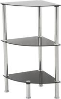 Karalius Juodas stiklas 3 pakopų modernus organizacinis stovas, kampinis lentynų lentynas, lentynos plotis 30 cm x 30 cm, maksimalus vienos lentynos svoris 5 kg Gyvenamieji kambariai, virtuvė, garažas ir kt.