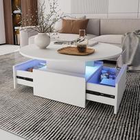 KEEPREAPER Apvalus kavos staliukas su 16 spalvų LED apšvietimu svetainei 80 x 80 x 40 cm (baltas)