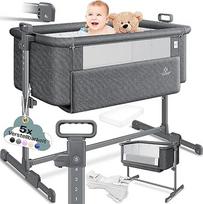 KESSER® Hubi 3-in-1 sulankstoma lovytė, kelioninė lovytė su minkštu čiužiniu, lovytė su ratukais, 5 padėčių aukščio reguliavimas, sulankstoma šoninė sienelė namams ir kelionėms - tamsiai pilka