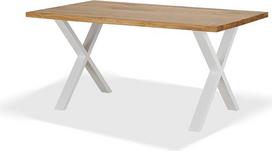 KHG valgomojo stalas iš ąžuolo masyvo, alyvuotas, su X formos baltu rėmu - 160 x 90 cm - 4-6 asmenims - modernus valgomojo stalas su tvirtu metaliniu rėmu, virtuvės stalas, maksimali apkrova 100 kg