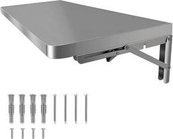 Klappbarer Wandtisch und Aufbewahrungsregal aus Edelstahl, robust, 0,8 mm, gebürsteter Stahl, platzsparendes Design für Küche, Wäsche, Heimbüro