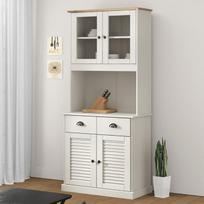 KOIECETA VIGO Highboard Virtuvės spintelė Vitrina Spintelė Medžio masyvo pušies spintelė Valgomojo spintelė Vitrina Kaimo namų stiliaus kaimiška komoda (balta, su 2 durimis)