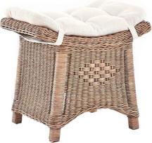 Kojų taburetė su išlenkta lentyna, tvirta taburetė / taburetė / taburetė, pagaminta iš tikro rotango su pagalvėle (Vintage Brown)