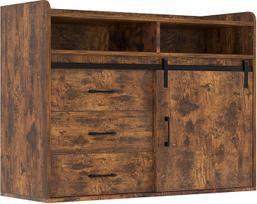 Komoda HG1-S 107 x 80 x 40 cm, 1 stumdomos durys, 3 stalčiai, 3 skyriai, skirta valgomajam, miegamajam, namų biurui (senovinė ruda, 107 x 80 x 40)