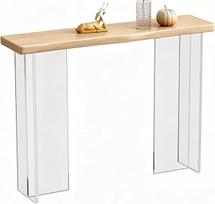 Konsolentisch mit Abgerundeten Ecken, Console Table aus Massivholz mit Acryl Beinen für Wohnzimmer, Flur(Yellow,100x30x80CM/39x12x31IN)