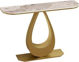 Konsolentisch mit Schmiedeeisernem Gestell, Console Table mit Abgerundeten Ecken, Stabiler Sockel für Wohnzimmer und Flur(Gold,100x30x80CM/39x12x31IN)
